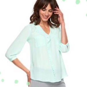 ELLE Pull-On Blouse with Scalloped Trim.